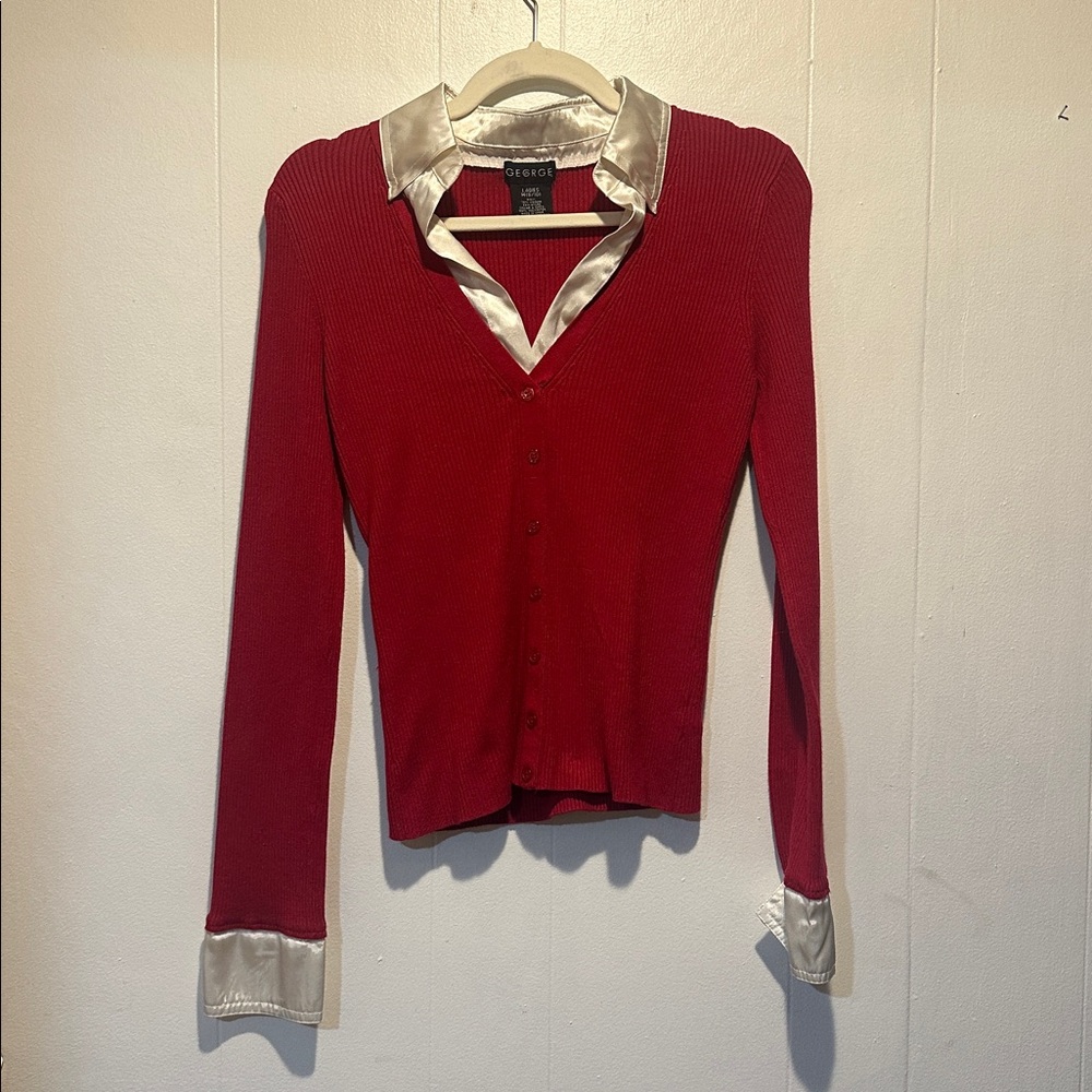 Vintage George vneck sweater with satin collar size 8/10 Y2K